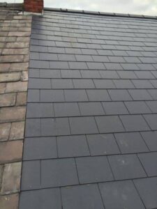 removal of old slate roof supplied and fitted a composite slate. new dry ridge 10